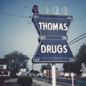 Store interior at Thomas Drugs in Shallotte, NC. 1980s