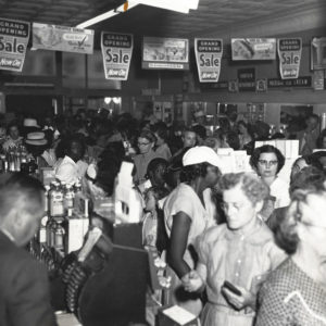 Crowds inside the Thomas & Oakley Drugstore, 1930s