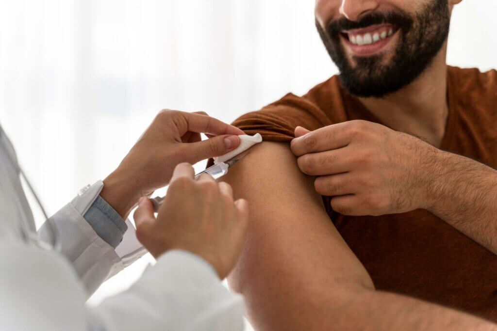 Man getting a shingles vaccine shot
